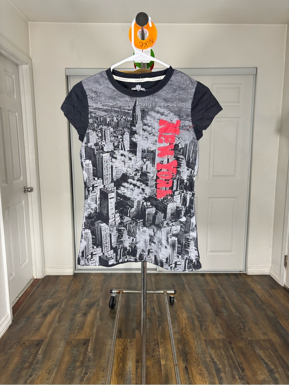 Robin Ruth Black and White Graphic Tee with Red Detail